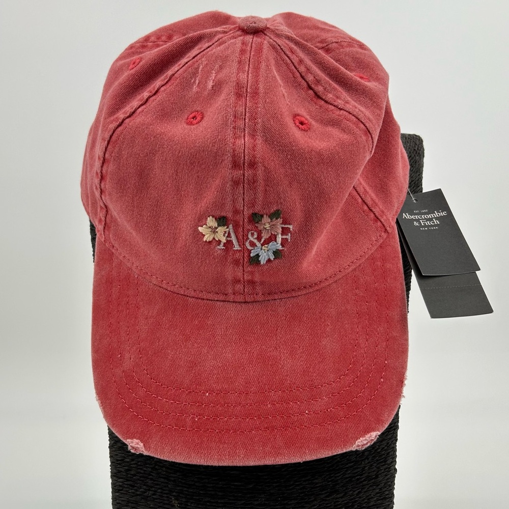 NWT Abercrombie & Fitch Distressed Floral Embroidered Logo Adjustable Hat Cap